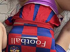 hot cheerleader with big ass takes two cocks in anal and blowjob threesome action