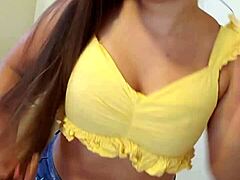 Young 18yo Latina Teen with Braces Strips and Fingers Her Tight Pink Pussy