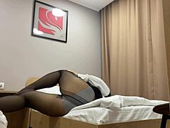 turkish stepmom teases in pantyhose while touching herself for her curious stepson.