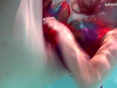 wow, redhead nikita vodorezova strips naked quick underwater in public