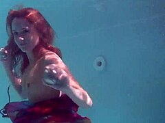 wow, redhead nikita vodorezova strips naked quick underwater in public