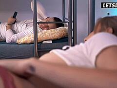 Sexy babe Aria Logan lures roommate into steamy dorm sex