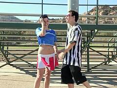 Savannah Camden lets the referee fuck her with small 18+ tits 1 on 1 cumshot monster cock facial.