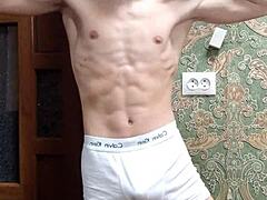Skinny Boy Flexing Hard in Tight Underwear