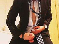 Masturbation in BUSINESS SUIT gets wild