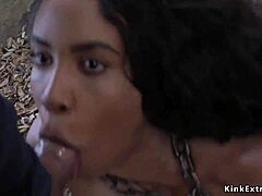 Dude Slams Deep Throat on Tied-Up Ebony Outdoors