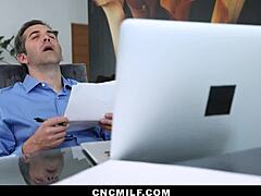 The neighbor sneaks in to freeuse hot stepmom and stepdaughter. They moan while he helps with paperwork.