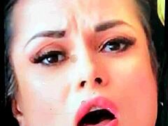 damn, huge facial cumshot all over a hot pornstar face wow