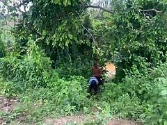 we slipped into the bush for a quick doggy bang with her curvy ebony body