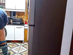 Wife and lover banging hard in kitchen