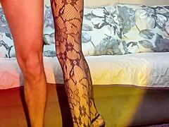 slender milf rider in erotic lingerie and stockings seduces with homemade moves on camera for amateur fans.
