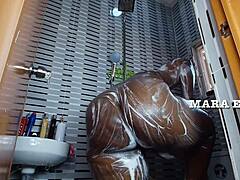 ebony nigerian couple gets wet in shower doggystyle action. mara exotic makes it steamy!