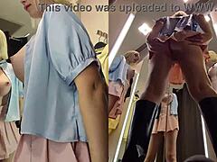hidden camera captures upskirt view in dressing room of a juicy blonde pussy.