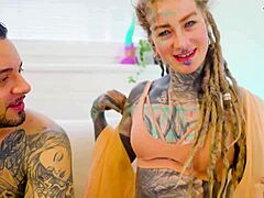 Tattooed babe stretched with anal to mouth gaping finish