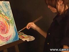Painting the PERFECT PUSSY of Redhead Babe with Big Tits in Lingerie