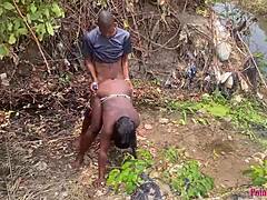 Outdoor stroll leads to intense babe fucking right in the scenic river yard.