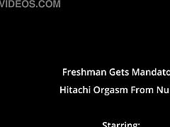 freshman donna leigh moans with hitachi vibrator orgasm from nurse in hospital! she gets close-up shaved pussy play with toys!!