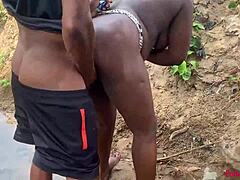 Outdoor stroll leads to intense babe fucking right in the scenic river yard.