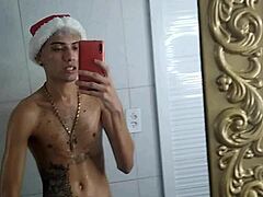 Tattooed Brazilian Delivers Intense Handjob Before Christmas Dinner