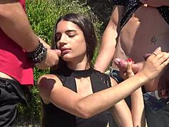 French Skinny Candie Becomes Gang-Bang Queen With Outdoor Double Penetration