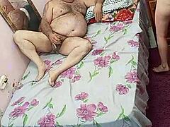 so this young hairy girl hooks up with the old muscular guy who loves armpits