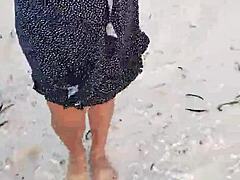 latina amateur shows natural tits and ass in mexican beach lingerie outdoors