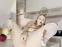 Loirinha Cannot Hold Back And Squirts During Intense Anal On The Living Room Table With Brazilian Natural Tits And Pigtails In Skirt