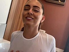 wet clothed sex hits different with this hot tall brunette teen waitress in amateur pov