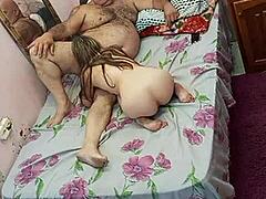 Muscular Bodybuilder Licks Hairy Armpit Of Sexy Young Girl In Lingerie