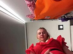 quick risky encounter in a public changing room with a curvy teen