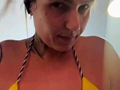 Training in thong bikini at beach gym got me all wet from excitement