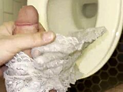 Roomate left her thongs in the bathroom. I masturbated with crazy hard dick and fucked her later.