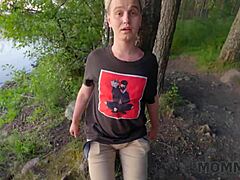 Russian cougar Malusha seduces park dude with huge cock for quick blonde milf pussy fuck