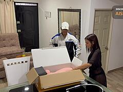 Oh man, I-I got this super hot Latina making the delivery guy try that Monica Moments doll, then she takes him balls deep in her tight ass while hubby's out - Aisha and Juan