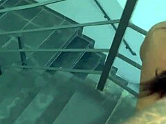 Public pov blowjob and fucking with cute brazilian teen girlfriend in outdoor assplay on fire escape stairs