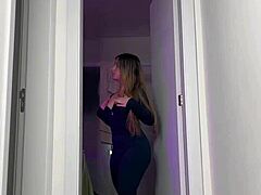 emotional display of latina's big butt in super tight leggings