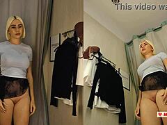 Amateur video in dressing room try on haul sexy clothes with naked blond