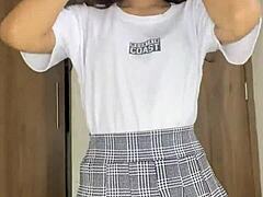 small petite 18+ school girl shows off nude body worship with solo masturbation and dancing in softcore style