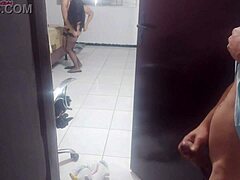 Housewife complains to technician about husband ignoring her new lingerie. She tries it on for his opinion.