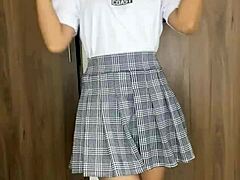 small petite 18+ school girl shows off nude body worship with solo masturbation and dancing in softcore style