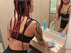 uh, my hot latina cleaning lady, she uh, does her job all naked while i watch her big tits bounce