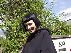 I picked up this tall skinny French girl Delfine Dahlia on the street and talked her into a rough casting fuck with my big cock, pounding her hairy pussy doggystyle outdoors until she moaned.
