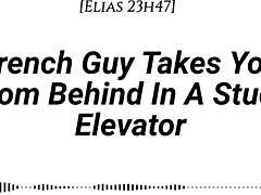 A French guy takes you from behind in a stuck elevator, whispering dirty talk with real accent.