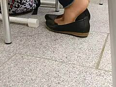 shoeplay and dipping with tan nylons and flats feels so sensual