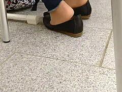 shoeplay and dipping with tan nylons and flats for fetish stockings leggings feet pantyhose toes 😊