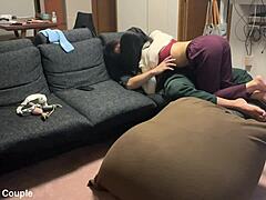 this couple in cohabitation captures their real sex with her riding wildly to orgasm