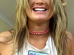 Fucking Blondy Slut Girl in Fishnets and Shoes, Anal Creampie Doggystyle 😈