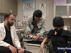 Dr. Tampa conducts entrance physical for Jasmine Rose at university