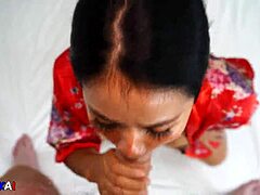 oriental milf sucks cock and gets mouthful of cum in intense blowjob session