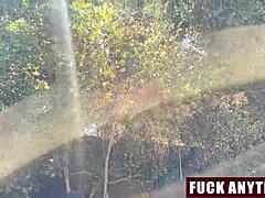 Three boys freeuse hot chick during camping with doggystyle and blowjob